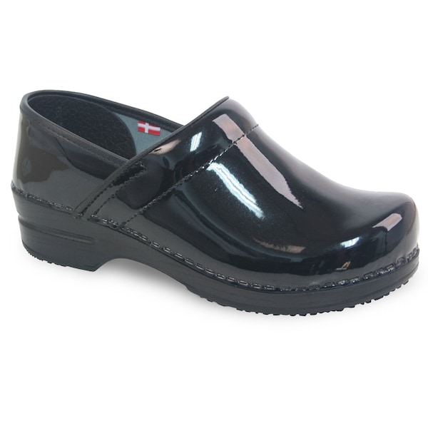 Women's Closed Back Clog, Patent Leather Upper, Polyurethane Outsole, Black, Size 4.5-5 M